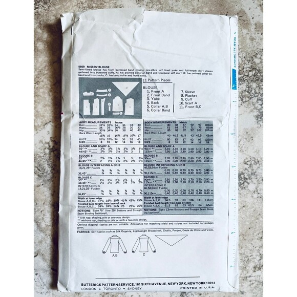 Vtg Butterick 5569 Misses Button Up Blouse Sewing Pattern Tucks Yoke Tie Sz 8 - Picture 2 of 2